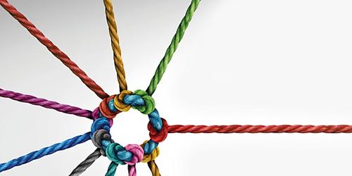 Coloured rope tied in a circular knot